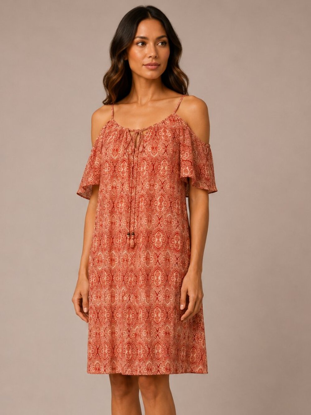 Maurices Boho Paisley Cold Shoulder Mini Dress Orange Size S Festival